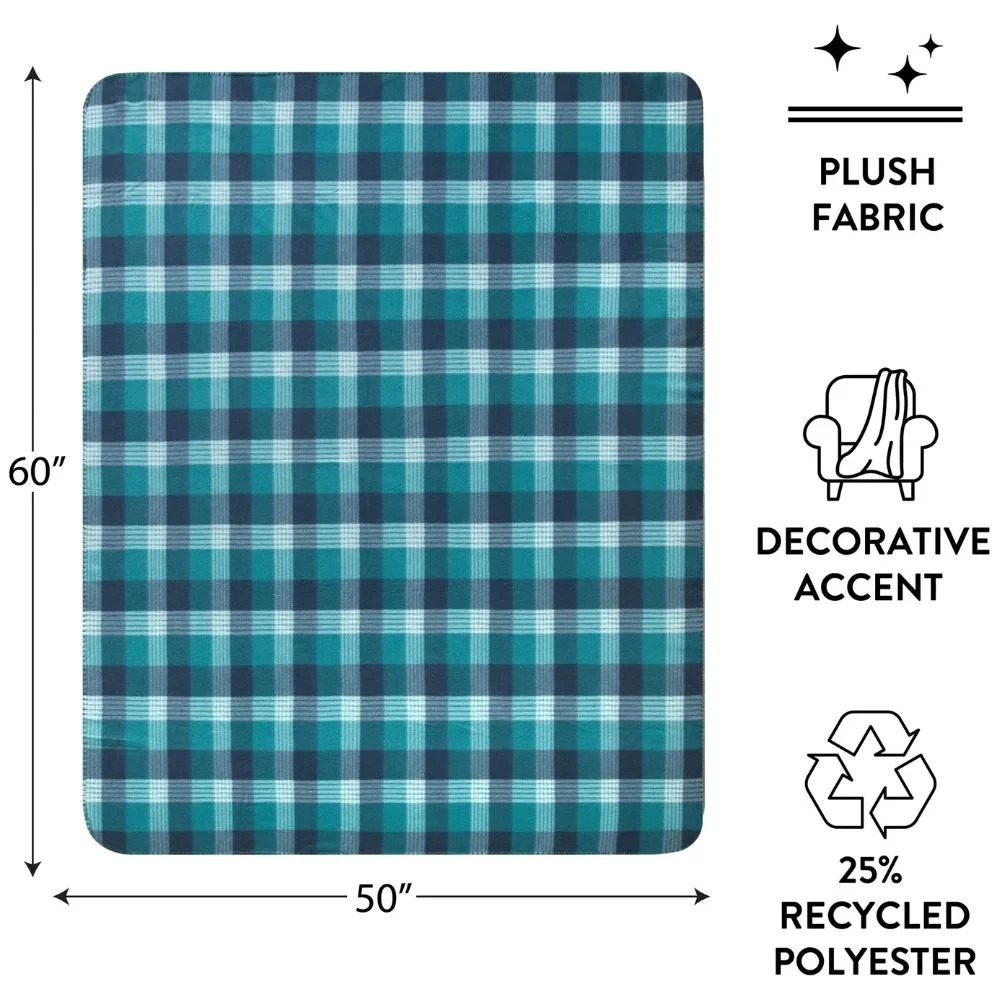 Mainstays Cozy Fleece Throw Blanket Blue Plaid 50x60 Soft Warm